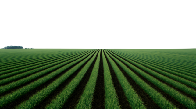  vast field of lush green crops stretches toward the horizon isolated on white background