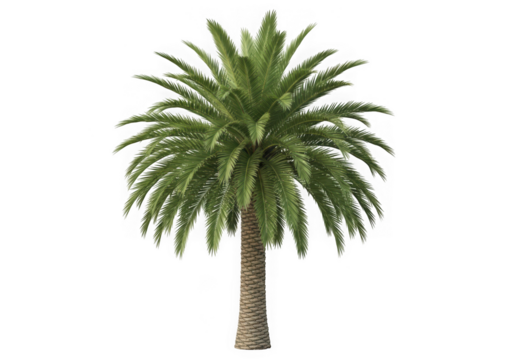 Photo of a tall palm tree with lush green fronds isolated on a transparent background - Powered by Adobe