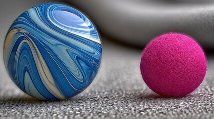 Two spheres of different materials on a textured surface.