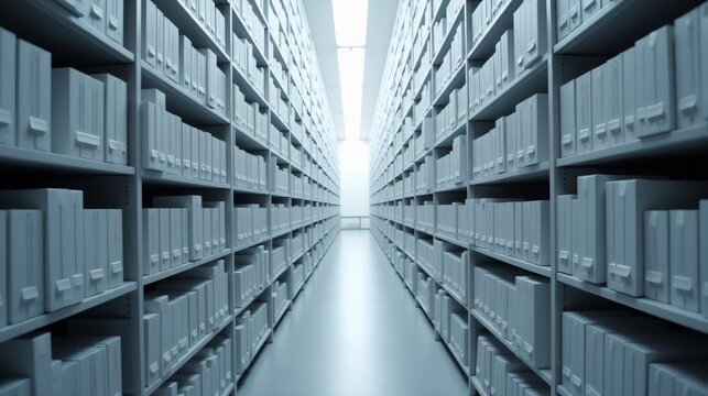 Modern archive storage facility with countless files and organized records
