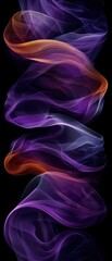 Naklejka premium Abstract minimalist aubergine, saffron, and platinum smoke wisps in a zen composition. Negative space highlights busy, intricate flowing patterns.
