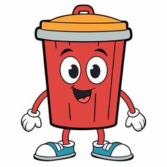 A fun cartoon trash can character.