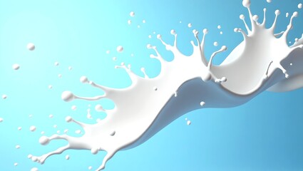 a close-up of a milk splash creating an elegant shape against a vibrant blue background