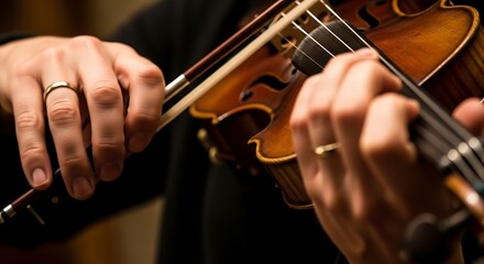Fototapeta premium Close-up of Hands Playing Violin with Elegant Precision and Passion