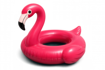 Pink inflatable flamingo floating gracefully on a transparent background, adding a fun and vibrant touch to summer-themed projects