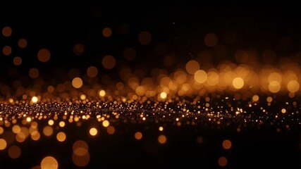 Golden sparkles dance and shimmer across a dark background, creating a magical, celebratory atmosphere. AI generative video