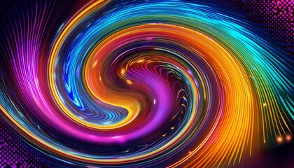 dynamic neon pop art with glossy spirals and matte comic dot background