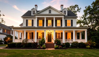 Naklejka premium Elegant Colonial home at twilight