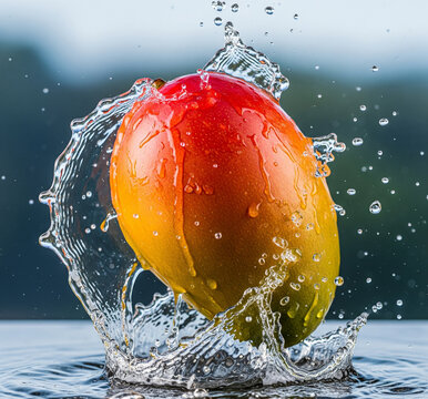fresh mango with splashes of water