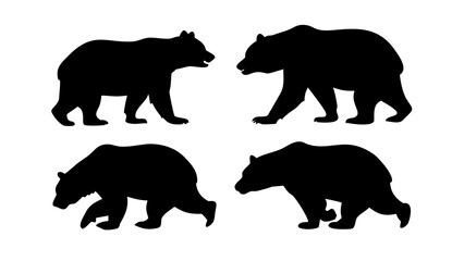 Black bear silhouette designs on a pure white background