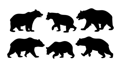 Black Bear Silhouette Designs on White Background animal