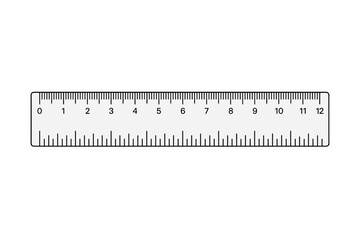 Transparent vector ruler mockup. 12 inch, 30 cm measuring scale template for school, office, classroom. Realistic metric and imperial ruler, measuring tape, school supply equipment illustration.