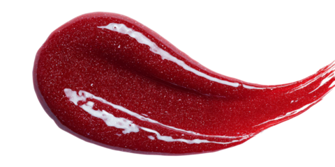 Sensual red lip gloss smear swatch on black