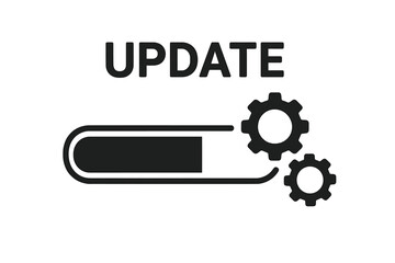 Update progress bar loading icon with gear settings and software installation symbols, system update, operating system upgrade, digital download process vector illustration