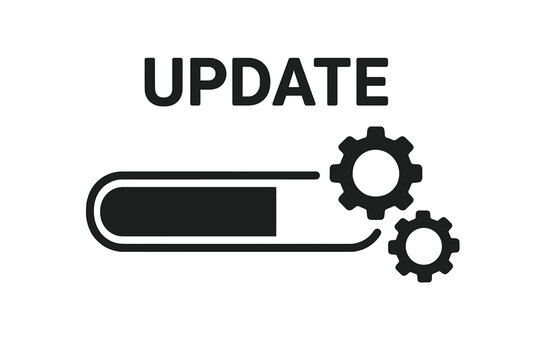 Update progress bar loading icon with gear settings and software installation symbols, system update, operating system upgrade, digital download process vector illustration