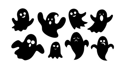 Spooky and cute ghost collection silhouette halloween