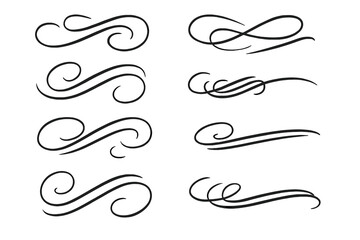 Elegant Calligraphic Swirls and Flourishes Vector Illustration, Decorative Calligraphy Swoosh Underlines for Design Projects, Invitations, Greeting Cards, and Vintage Art Elements on White Background