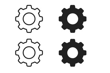Gears outline and fill cogwheel illustrations, ideal for technology, mechanics, engineering, design projects, creative concepts, industry, and mechanical systems vector set
