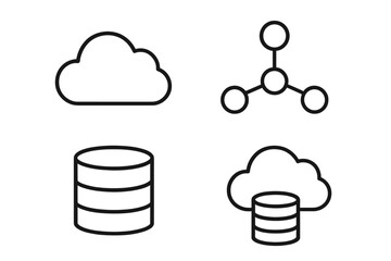 Cloud computing line icons set. Data storage, database, network connection symbols. Information technology & big data concept. Web server hosting vector outline pictogram.