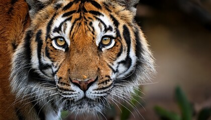 Fototapeta premium close up portrait of a striking tiger highlighting its intense gaze and majestic presence