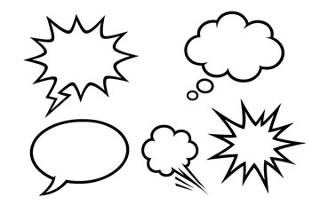 Vector set of empty comic book speech bubbles. Cartoon pop art style design elements. Blank chat, talk, thought clouds and dialogue balloons for text, message or shout.