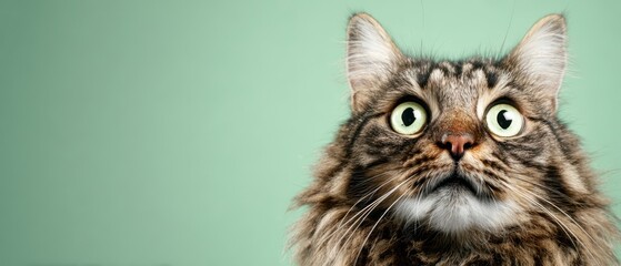The curious cat with striking eyes looking at the camera.