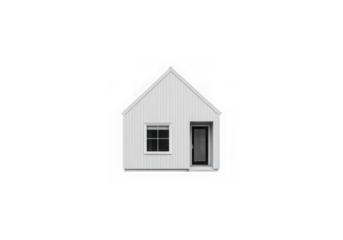 Photo of small modern minimalist white house with a window and door, isolated on transparent background