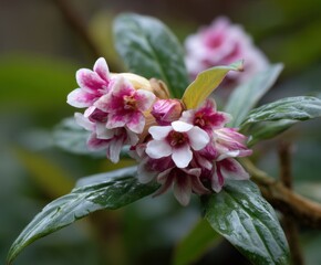 Obraz premium White and pink Daphne bholua, or Nepalese Paper Plant Peter Smithers in flower, in the wild