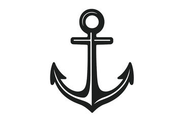 Classic anchor vector illustration. Simple black silhouette icon for nautical and marine themes. Maritime symbol for boat, ship, navy, and sea travel. Isolated logo for tattoo design.