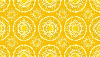 Repeated circular patterns on a yellow backdrop
