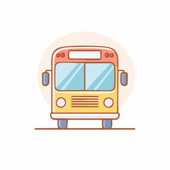 Charming cartoon yellow and red bus vehicle illustration from the front for transportation