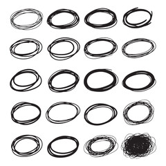 hand-drawn oval shapes collection eps10 vector illustration set of abstract ink brush strokes in grid layout 