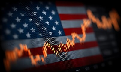 Analyzing us economy stock market trend economic indicators and financial data with american flag background