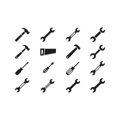 Collection of hand tools and wrenches isolated on white background