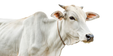 Fototapeta premium Indian white cow isolated on transparent background 