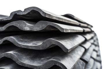 Stack of gray roof tiles architectural detail construction on transparent background