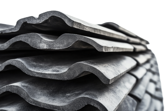 Stack of gray roof tiles architectural detail construction on transparent background