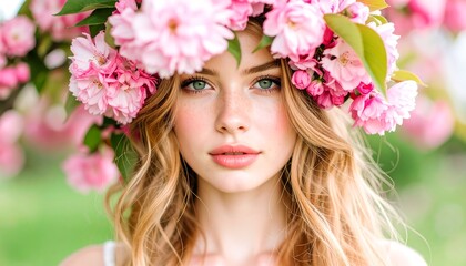 Naklejka premium Beautiful young woman with a floral crown