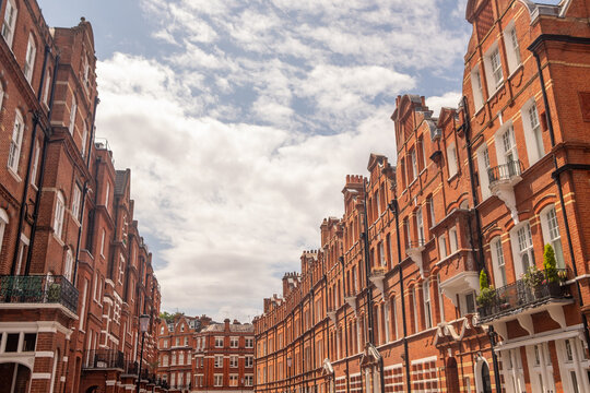 LONDON- Red brick mansion buildings in the prestigious neighbourhood in South Kensington Knightsbridge area - Powered by Adobe
