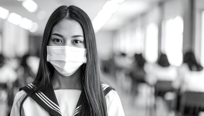 Student in school uniform wearing a mask