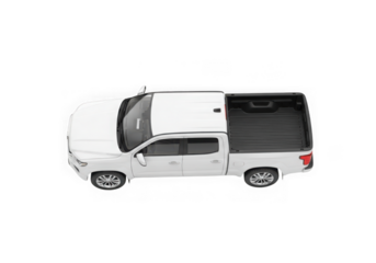 Photo of white pickup truck from a topdown perspective, isolated on transparent background