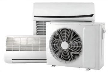 White air conditioner units with fans isolated on a transparent background inverter