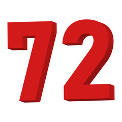 3D Red Number 72 Text Vector on White Background

