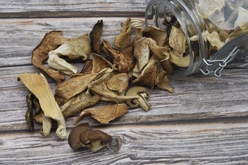 Mix of dried wild mushrooms, yellow boletus, oyster, portobello and porcini.