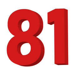 3D Red Number 81 Text Vector on White Background

