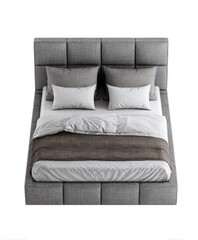 Obraz premium Gray upholstered bed with bedding