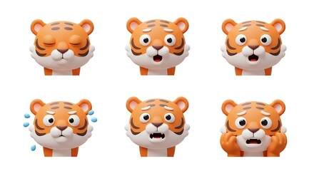 Fototapeta premium Cartoon tiger expressions illustration
