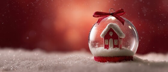 The enchanting Christmas snow globe with a cozy red house inside