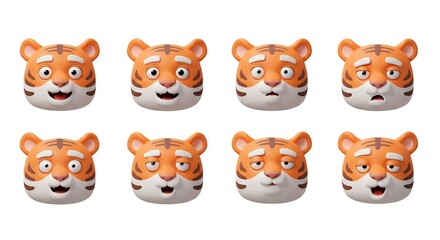 Fototapeta premium Cartoon tiger faces set expressions collection