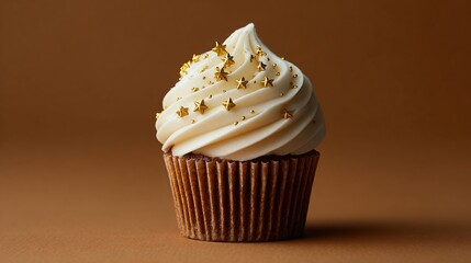 Delicious Cupcake with White Frosting and Golden Star Sprinkles